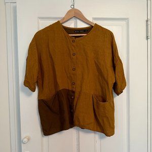 Mustard Linen Button Top